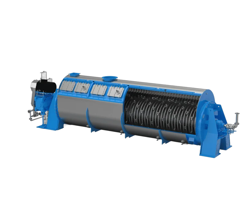 Compact rotary paddle disc dryer installed in rendering plant for fishmeal and feather meal drying